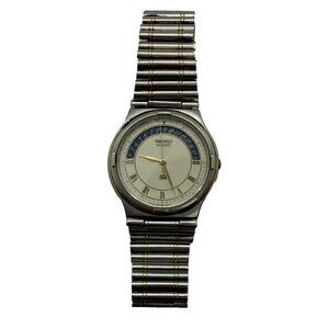 Vtg Seiko Quartz SQ Men's Watch 5H22-6A19 Caliber Date Dial Two Tone Bracelet